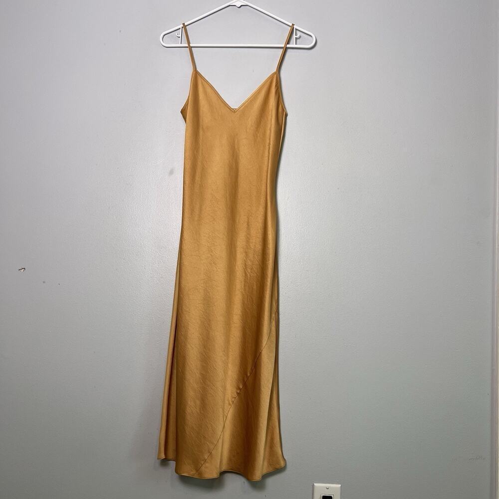 Wilfred Only Slip Midi Dress Mustard Cooper Satin Sz XXS - Picture 2 of 10